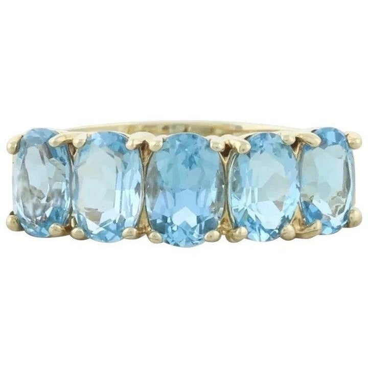 2.60Ct Natural Oval Blue Topaz Cluster Lady's Ring Band 14k Yellow Gold