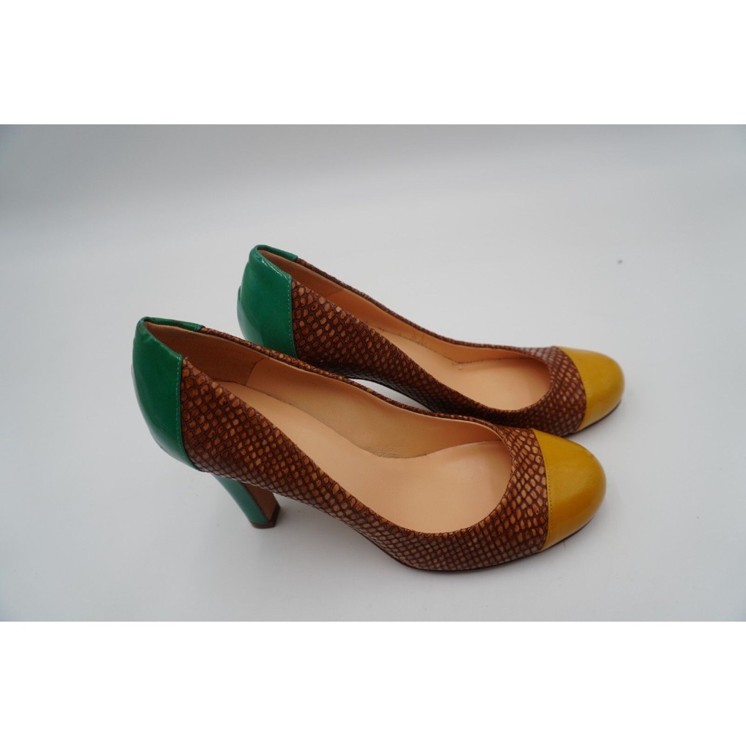 Kate Spade Louisa Pumps color block Retro Style Mustard Yellow Green Heel Size 6