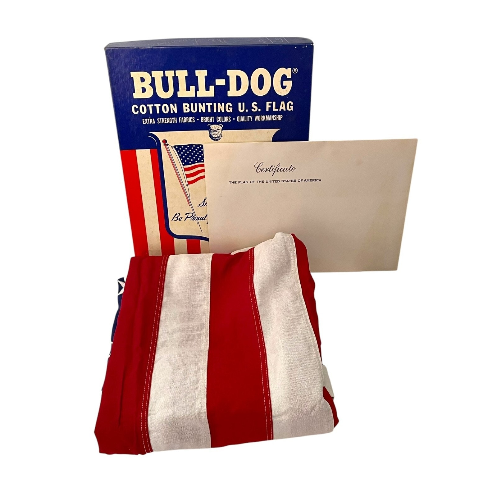 Vintage Bulldog Flag Cotton Bunting 3x5’ Made In America Flown at Capitol 1975