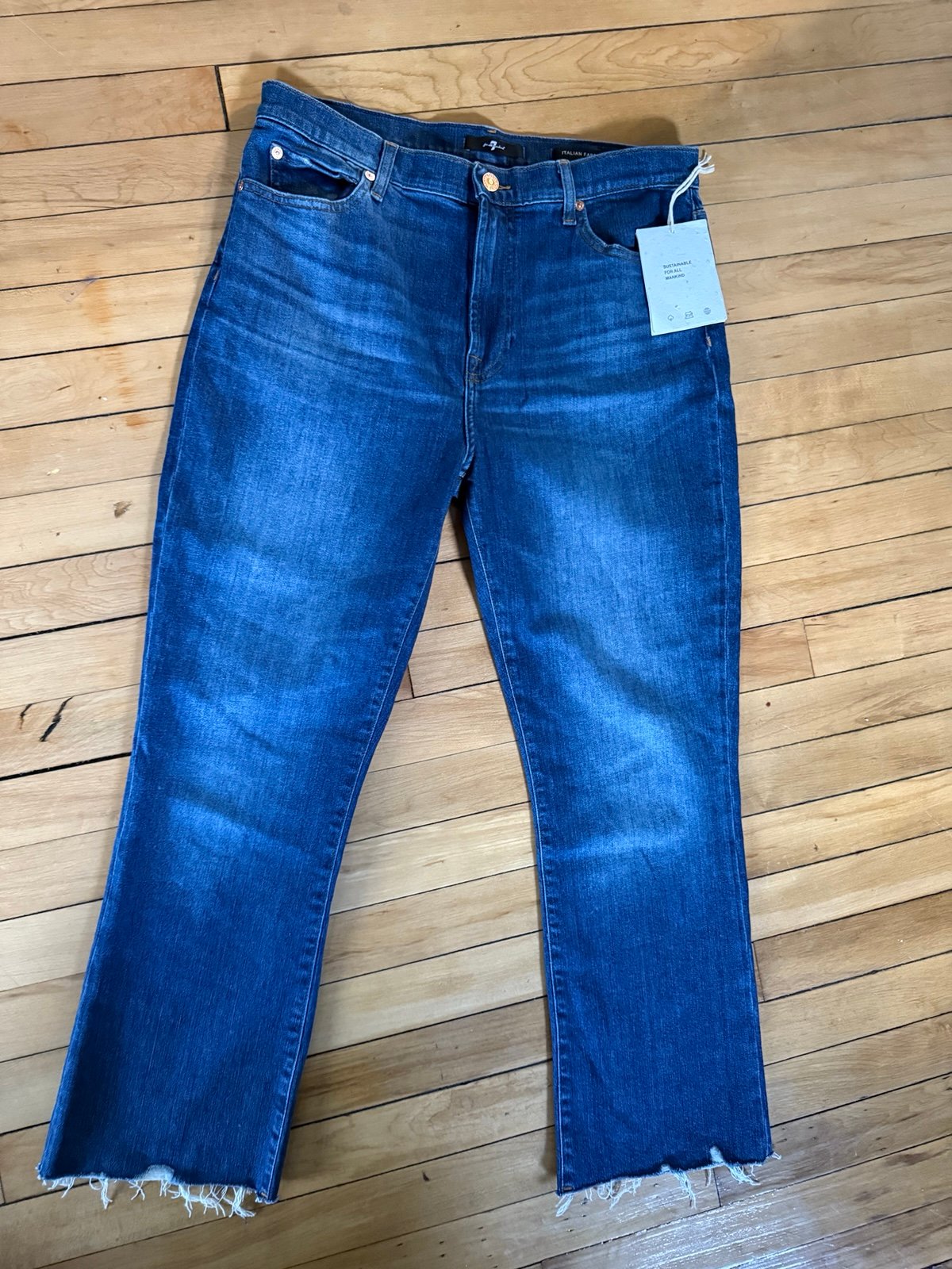 NWT 7 For all mankind Earthkind raw hem denim jeans Italian fabric