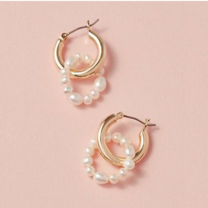 Anthropologie Pearl Hoop Earrings