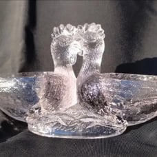 Antique Schmid Verreries DOUBLE ROOSTER Crystal glass salt cellar France cottage