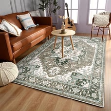 (NEW) washable rug, beige 6'x9'