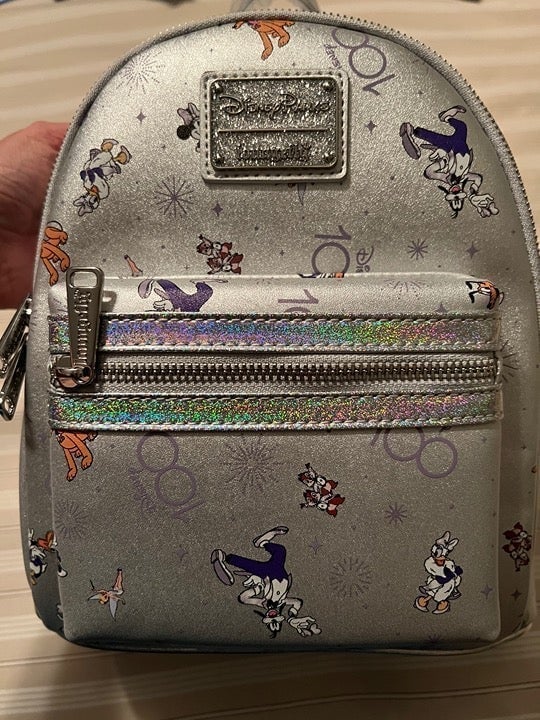 Disney 100th Anniversary Platinum Mickey and Friends Loungefly backpack
