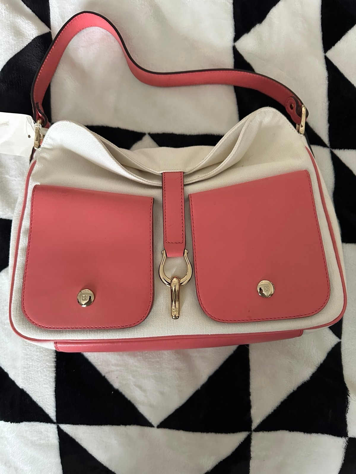 New KATE SPADE White Rose Perrin Handbag Purse Canvas Leather