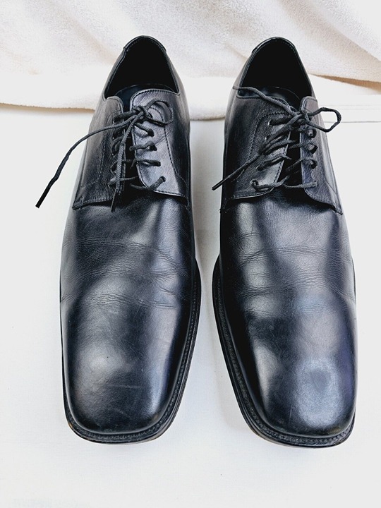 Hugo Boss Size 13 Men's Black Leather Embossed Logo Lace Up Shoes