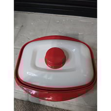 MICROWAVE GRILL pan range mate steaks RED/WHITE RECTANGULAR covered dish