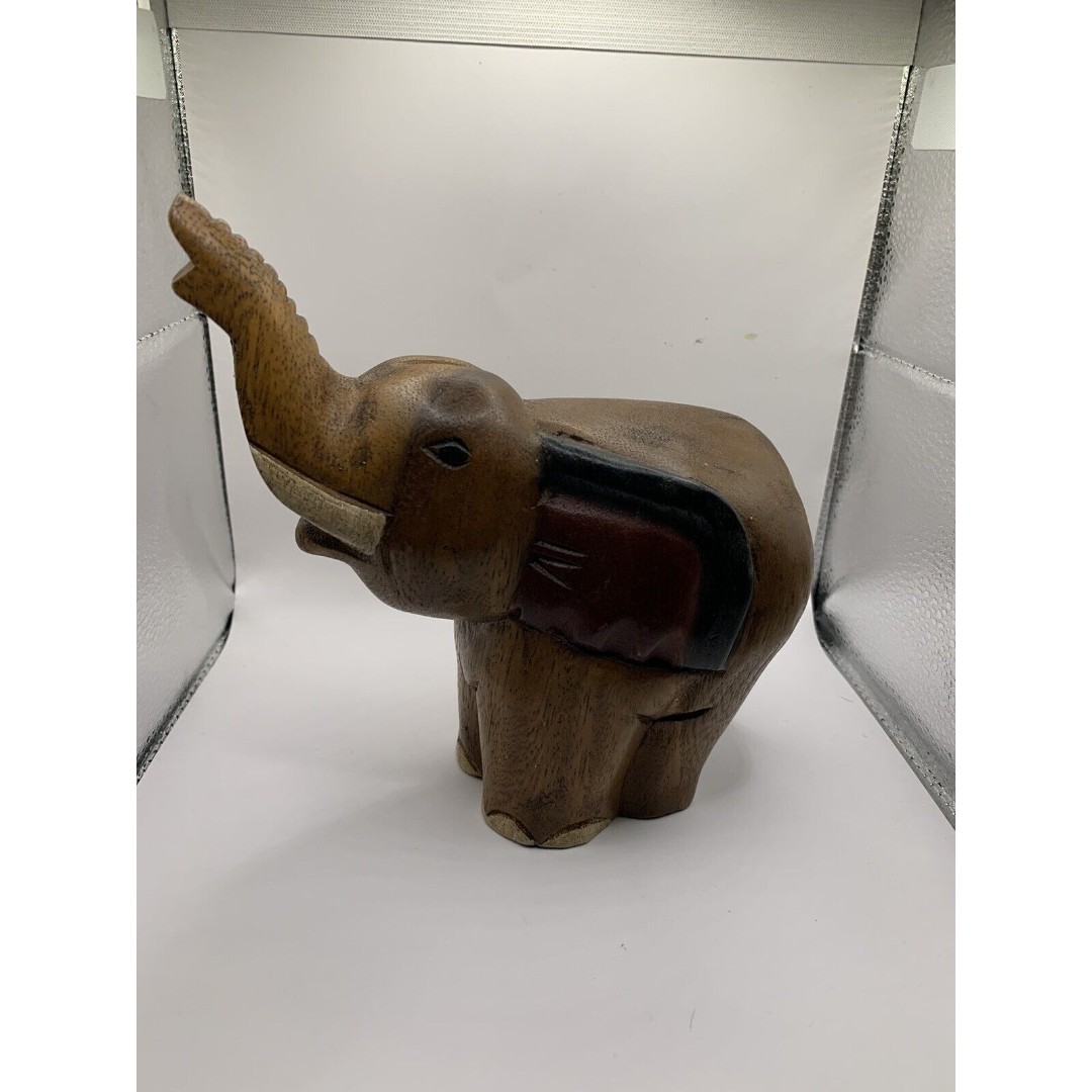 Vintage Hand Carved Wooden Elephant Sculpture Figurine