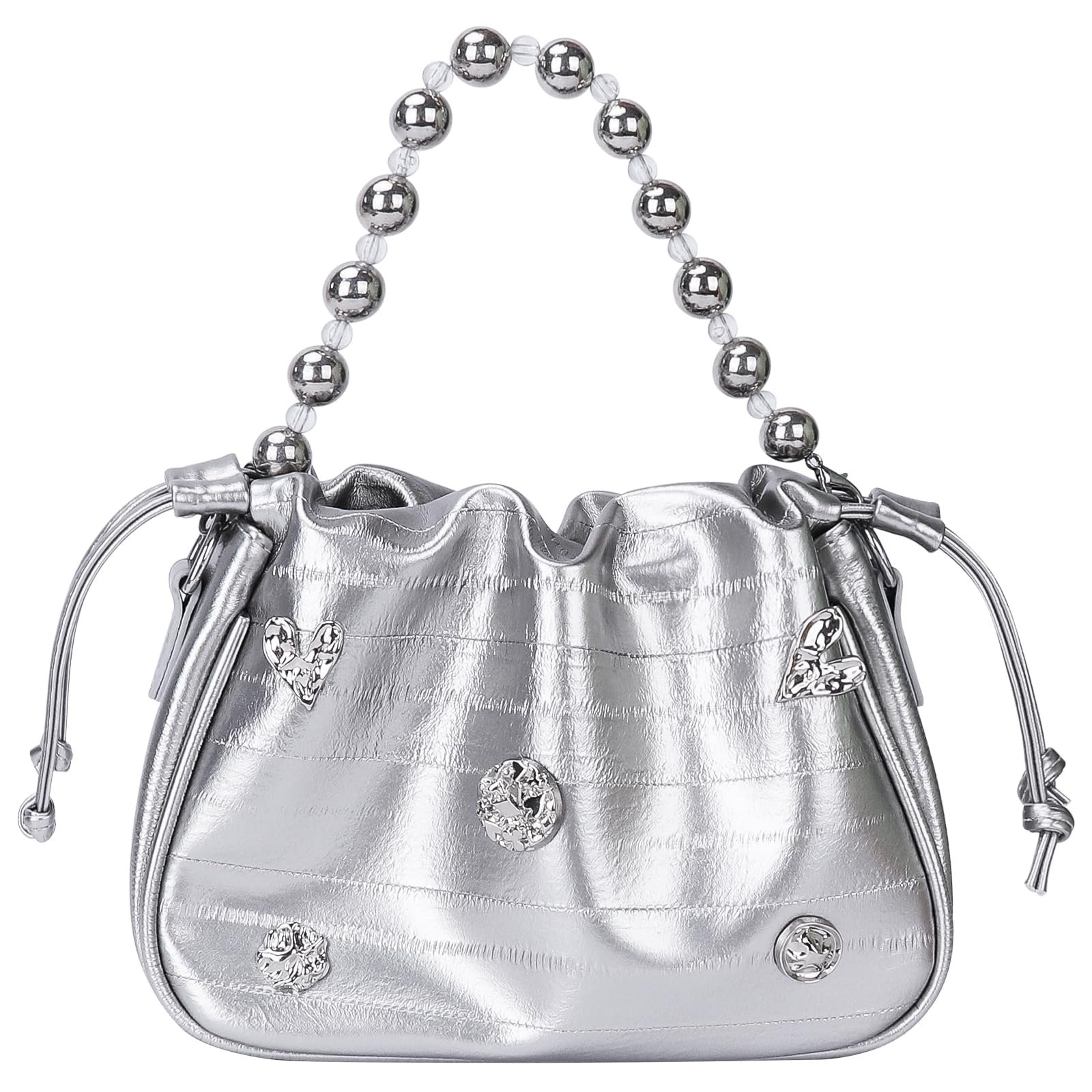 Y2k Sparkly Satchel With Bead Chain, Metallic Clutch Satchel Luxe Material