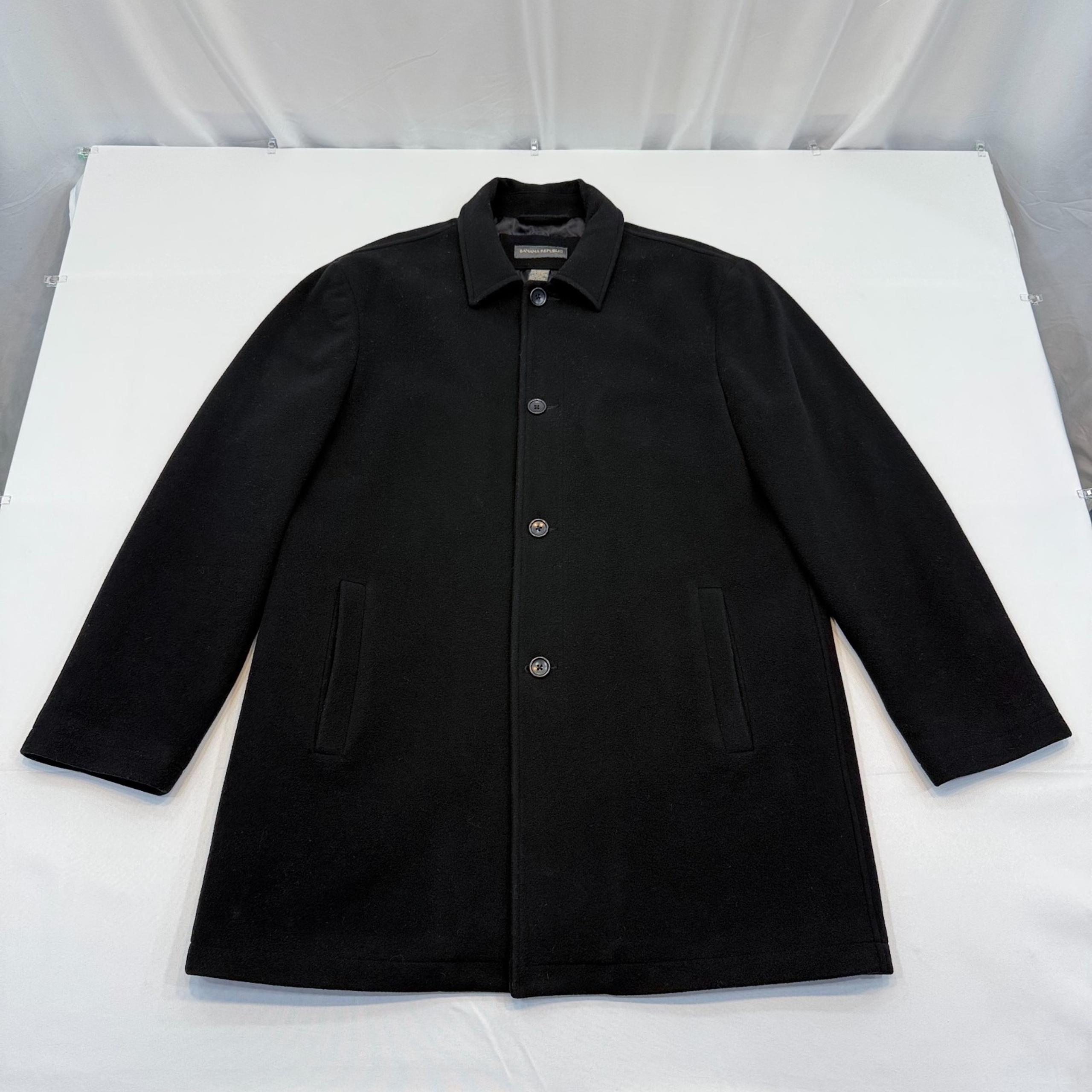 Banana Republic Overcoat Wool Cashmere Men Large Black Lined Pea Car Coat Jacket
