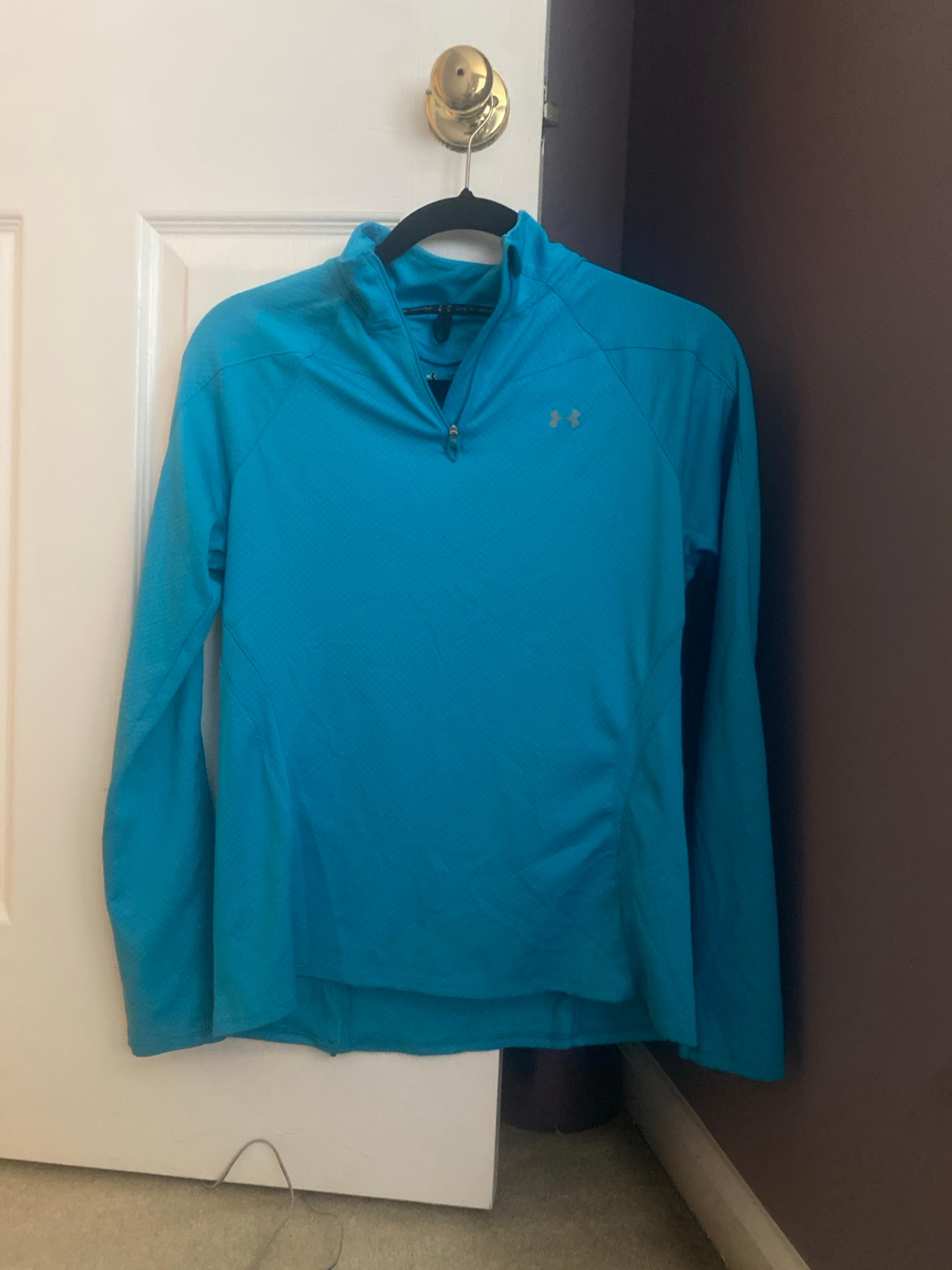 Womens Under Armour Half Zip Shirt Medium Blue Athletic Gym Workout