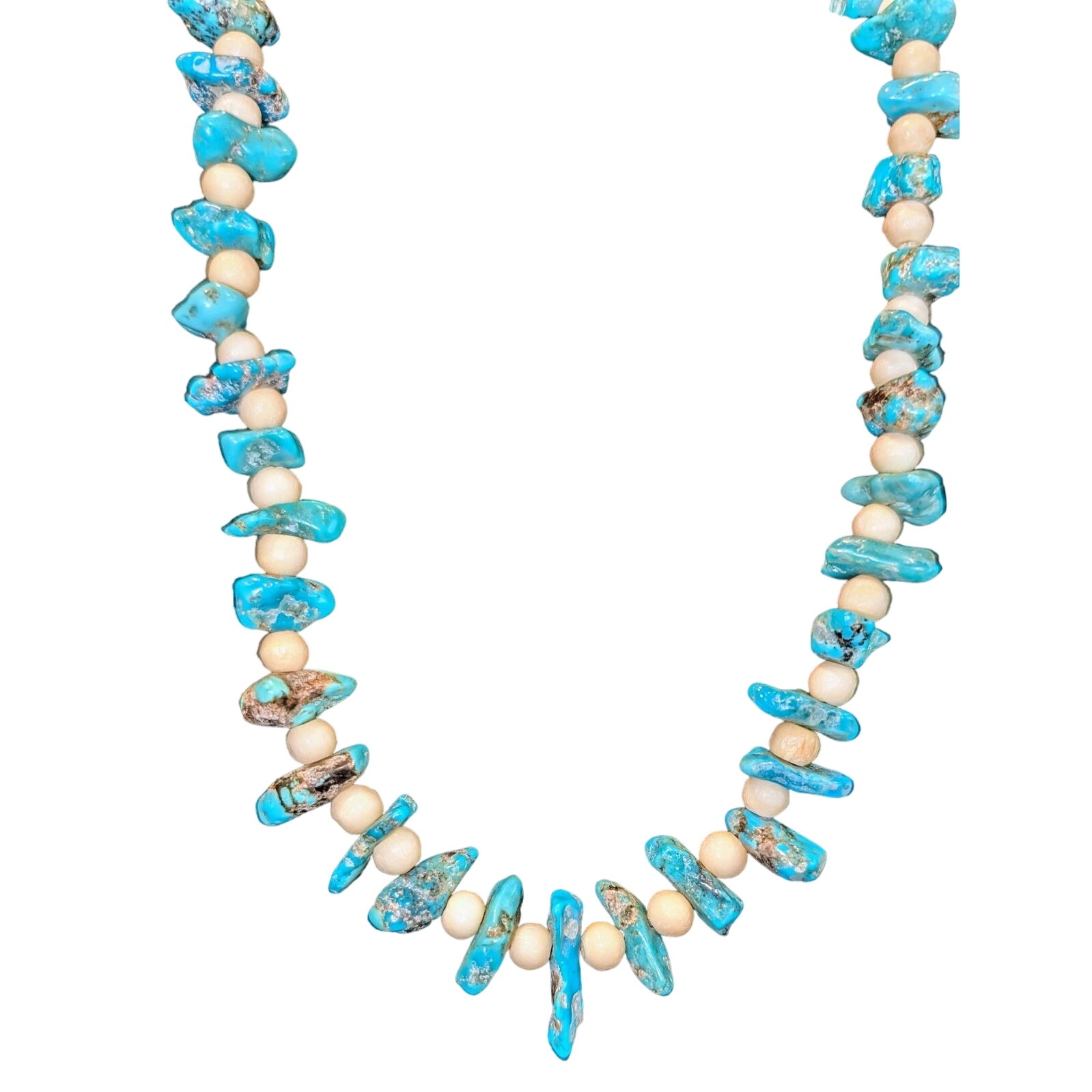 Vintage Artisan Turquoise Nugget and White Bead 18 inch Necklace Screw Closure