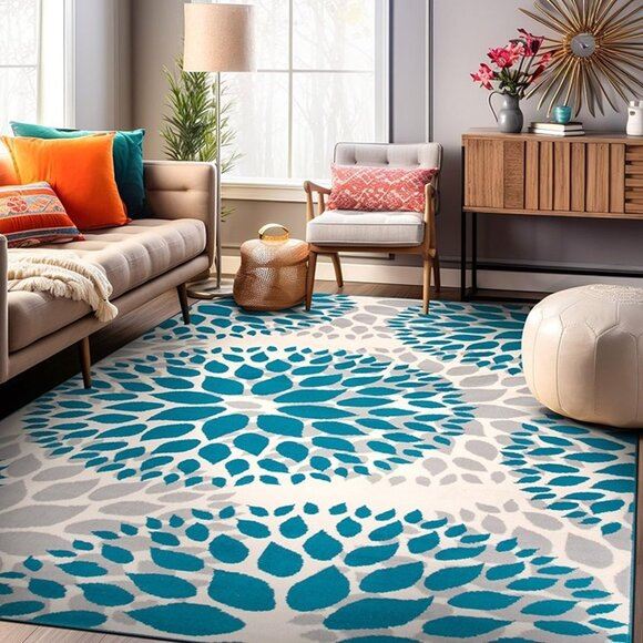 NEW Modern Floral Circles Design Easy Cleaning for Living Room (5 x 7