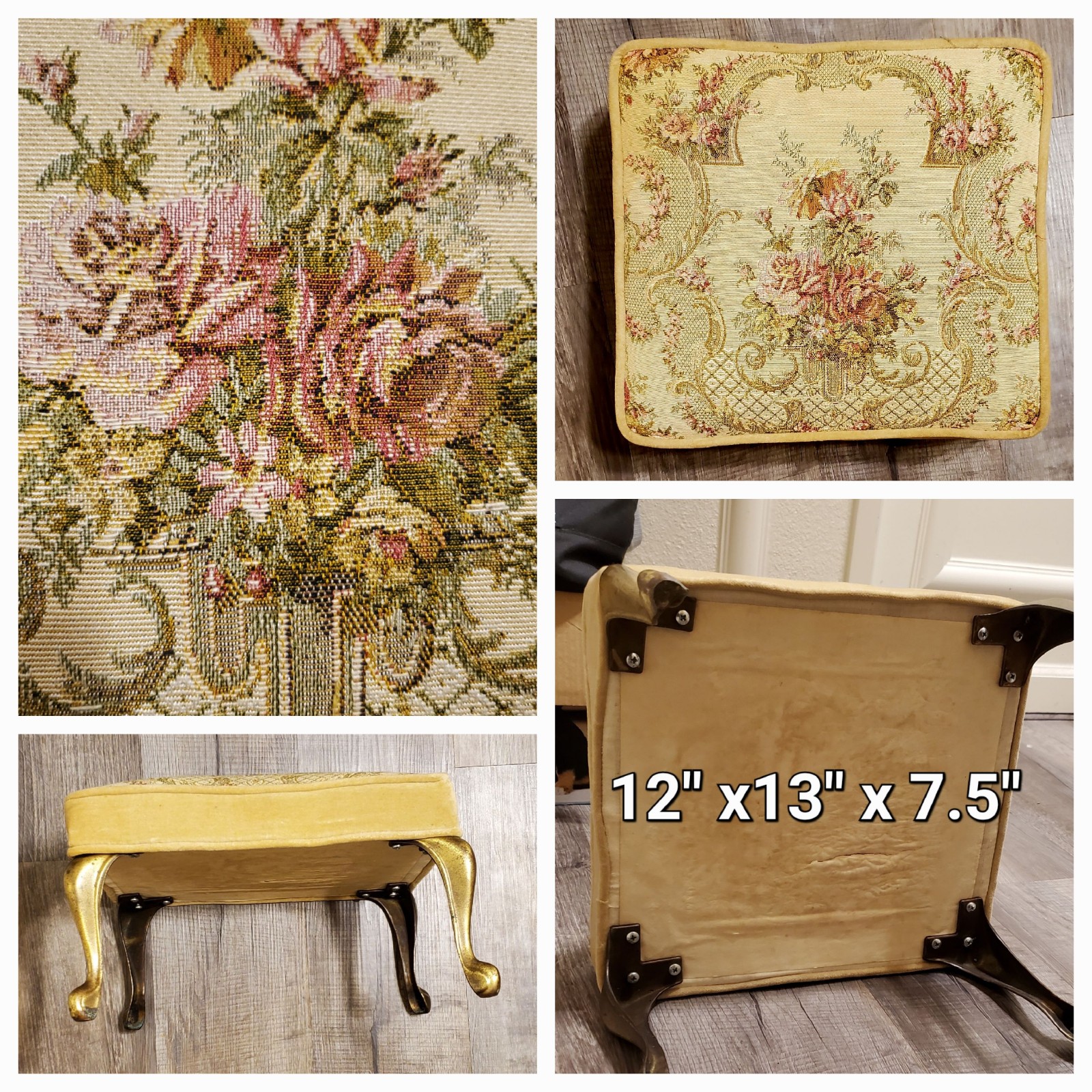 Vintage Foot Stool Tapestry, Needle Point cover with Roses.