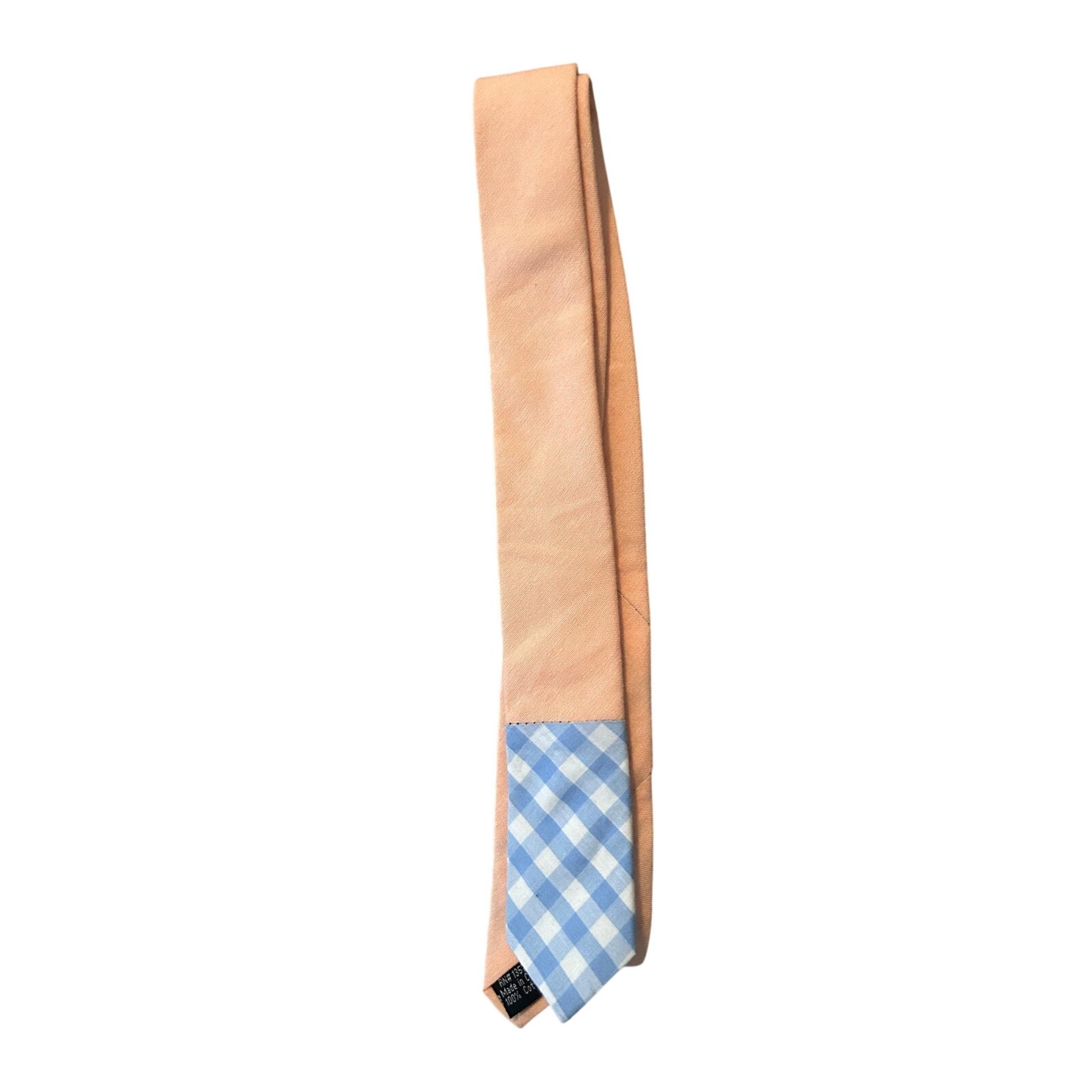 NWT Skinny Tie Madness Men's Skinny Necktie Peach with Blue/White Checks