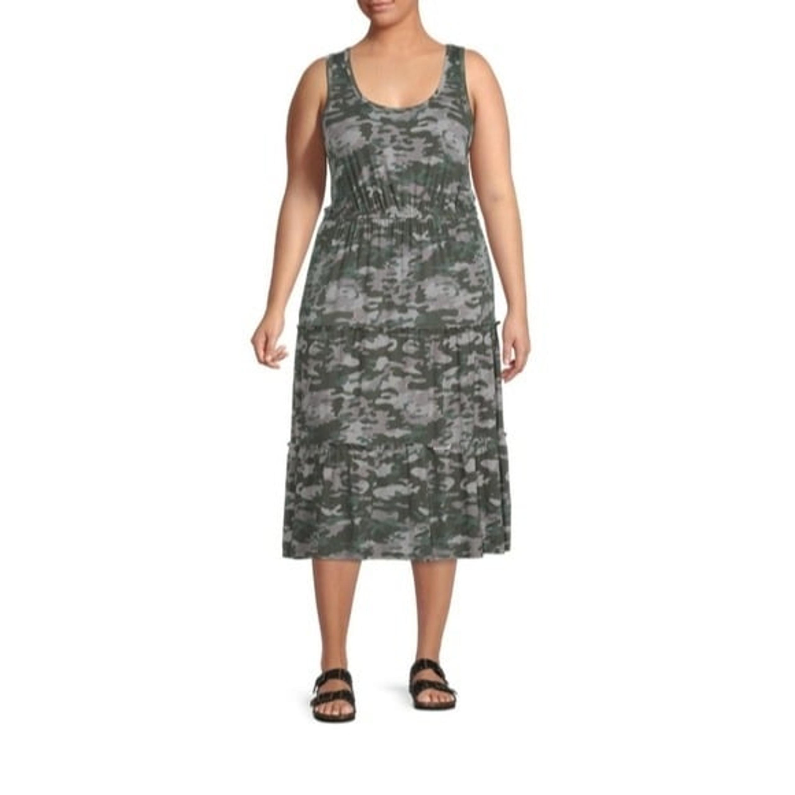2• Terra & sky plus size 1X womens tieid midi dress grey green camo print