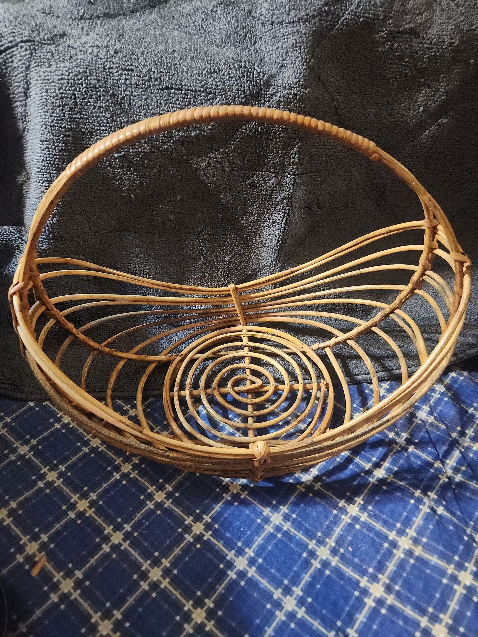 Mid Century Modern Woven Rattan Basket With Handle,In The Style of Franco