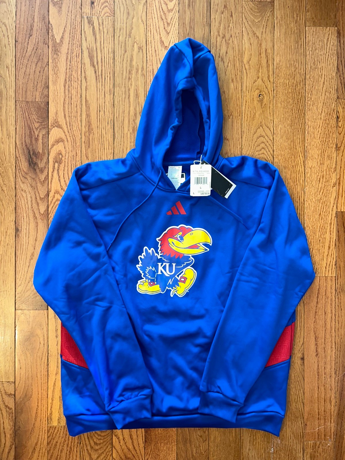 Kansas University Jayhawks Adidas P/O Hoodie Size Large NEW