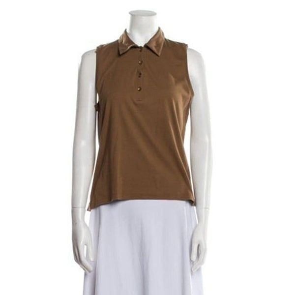 white & warren Authentic womens solid brown tank top polo medium