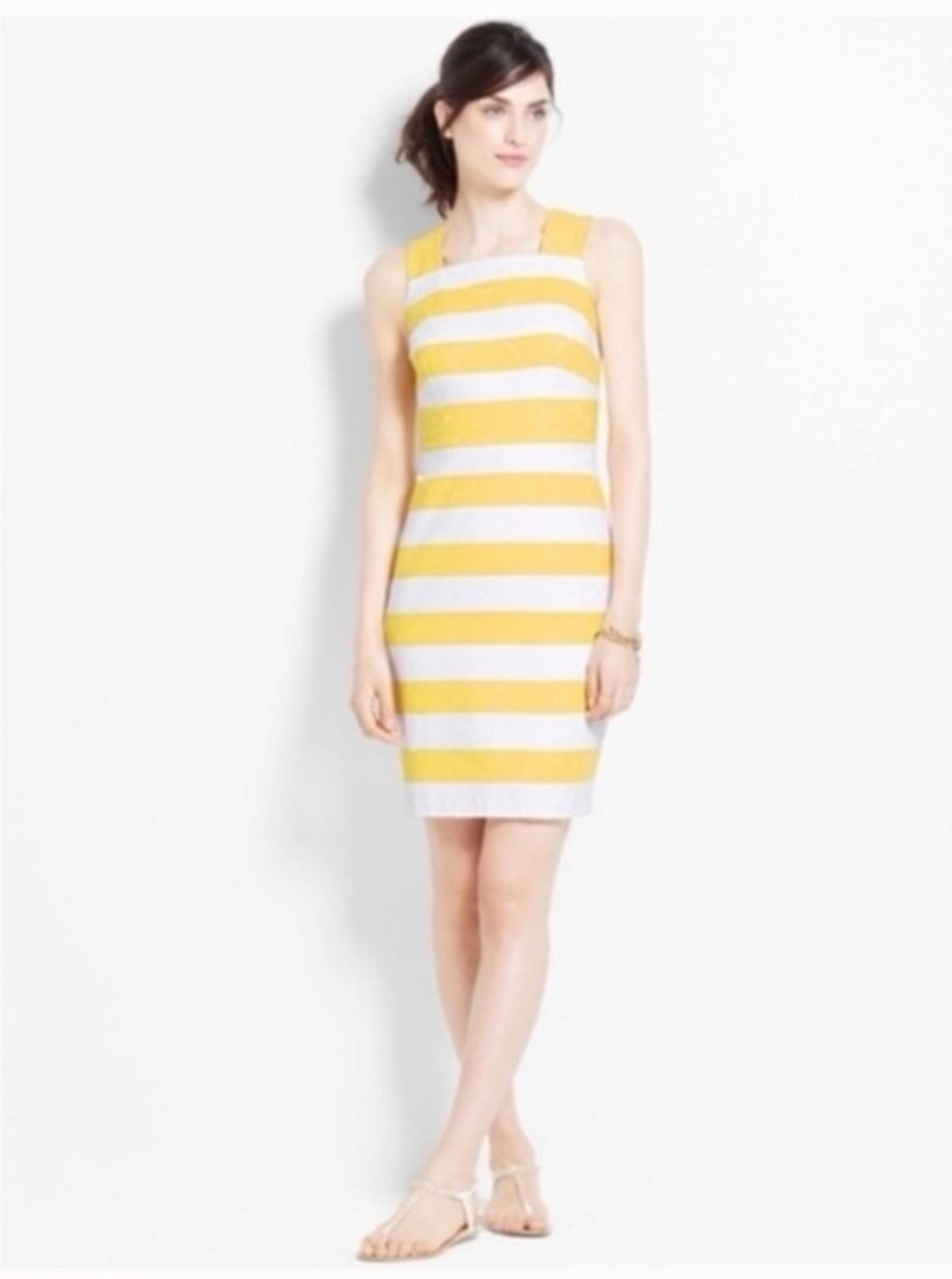 NWOT Ann Taylor Yellow and White Stripe Jacquard Sheath Dress - 10