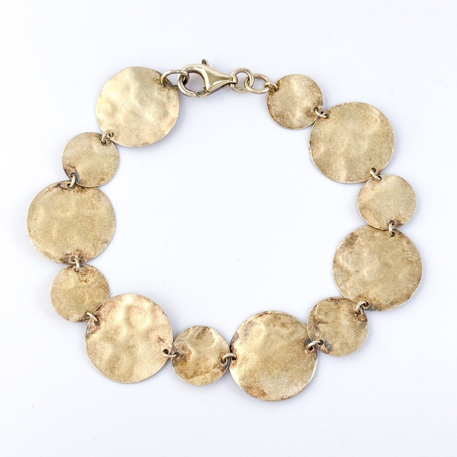 Vintage Canada Sterling Silver 925 Gold Tone Disc Link Bracelet 6.75