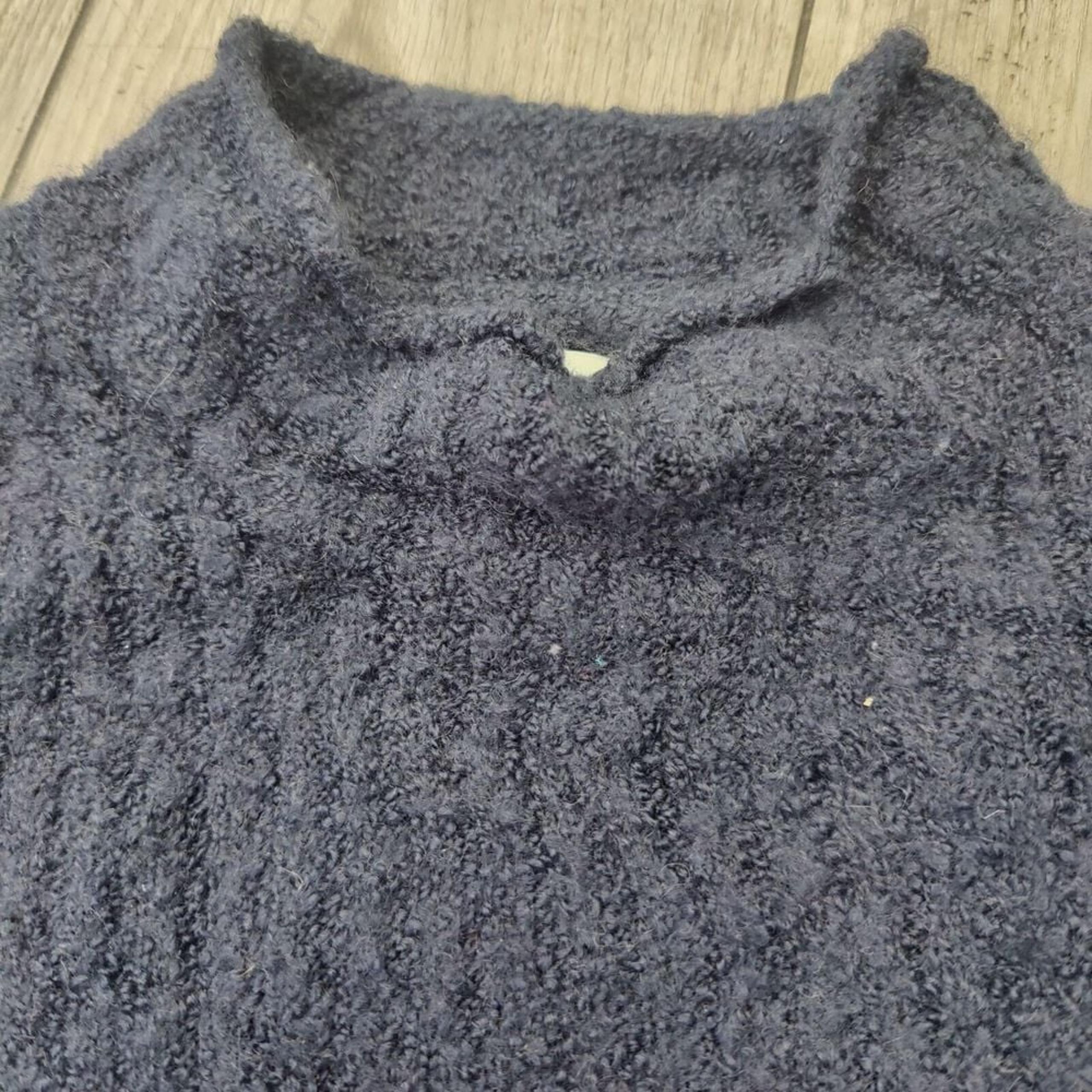 LL Bean Rolled Neck Sweater Mens M Wool Blue Ribbed VTG Tight Knit Grandpa