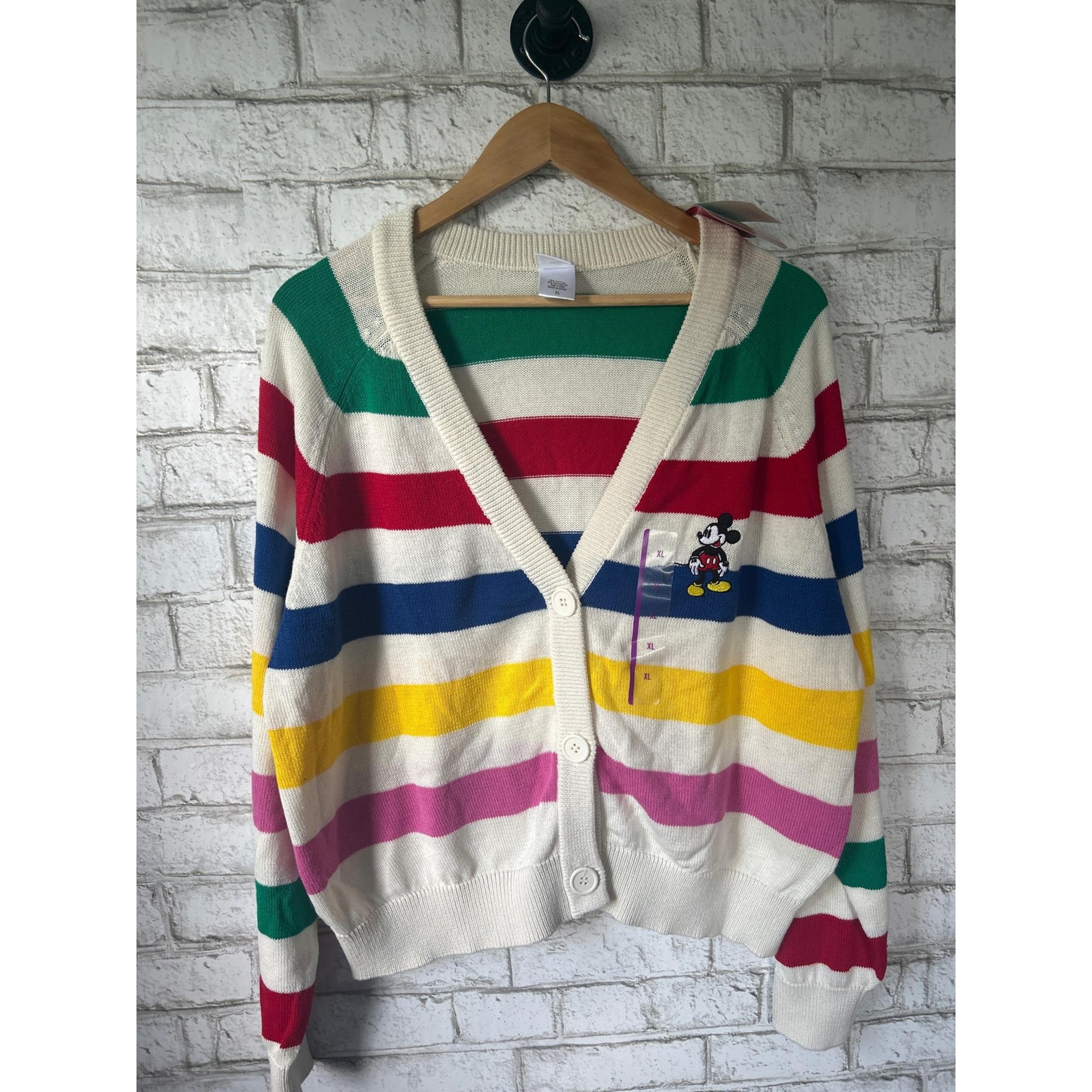 Disney 100 Mickey Mouse Retro Striped Cardigan Sweater - WOMENS XL - NEW