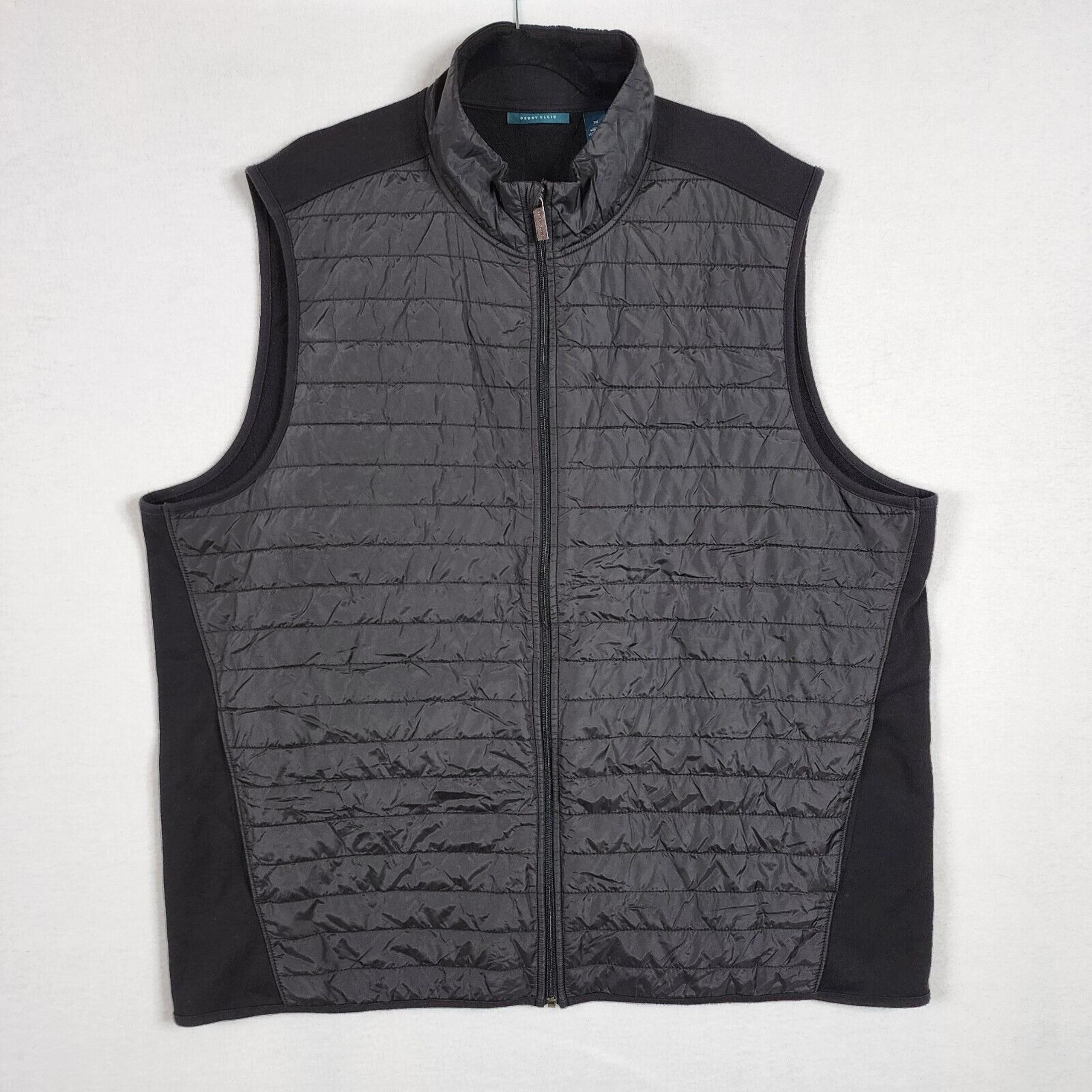 Perry Ellis Quilted Vest Lightweight Full-Zip Pockets Black Sleeveless 2X XXL