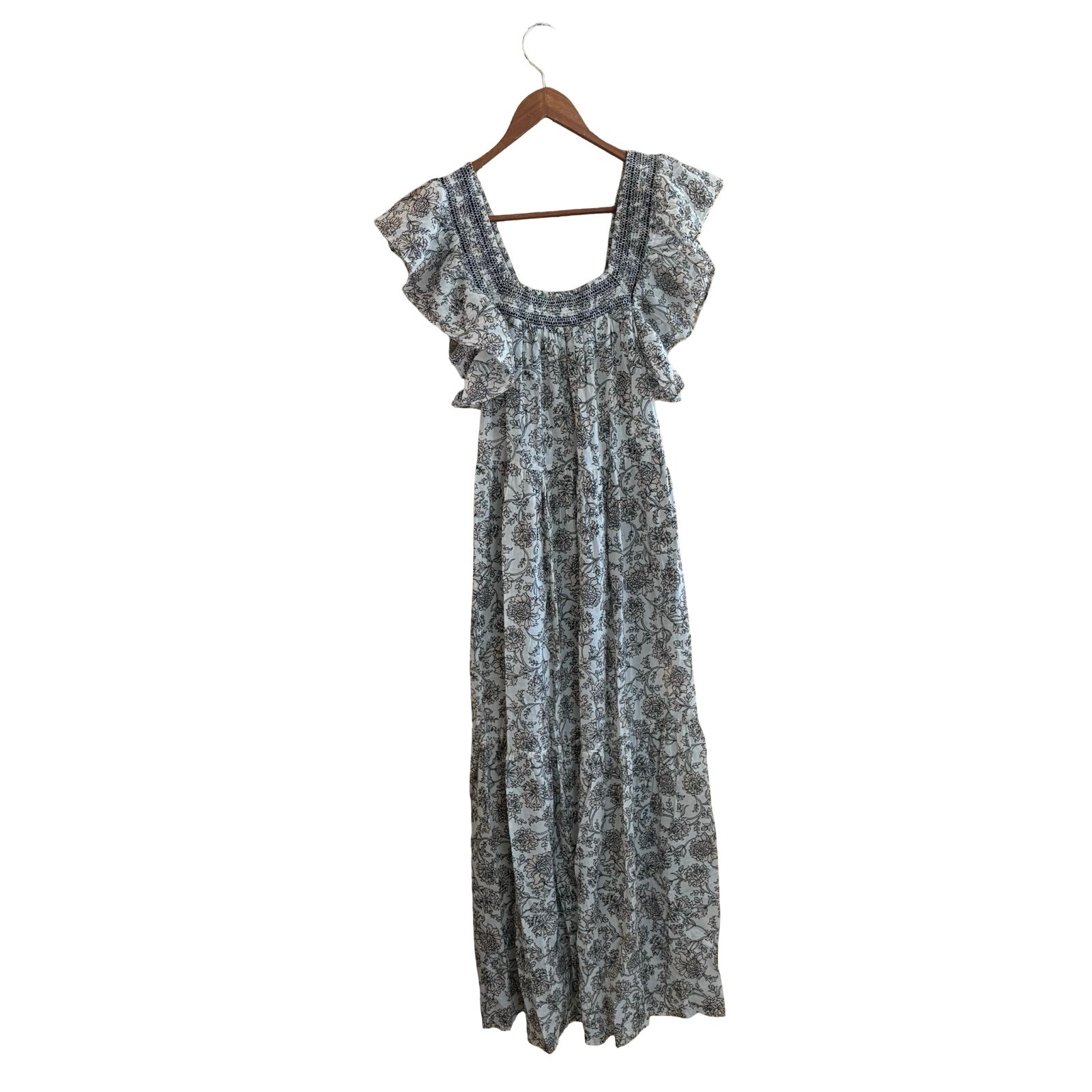 Free People Bonita Cap Sleeve Floral Print Smocked Tiered Flowy Midi Dress Small