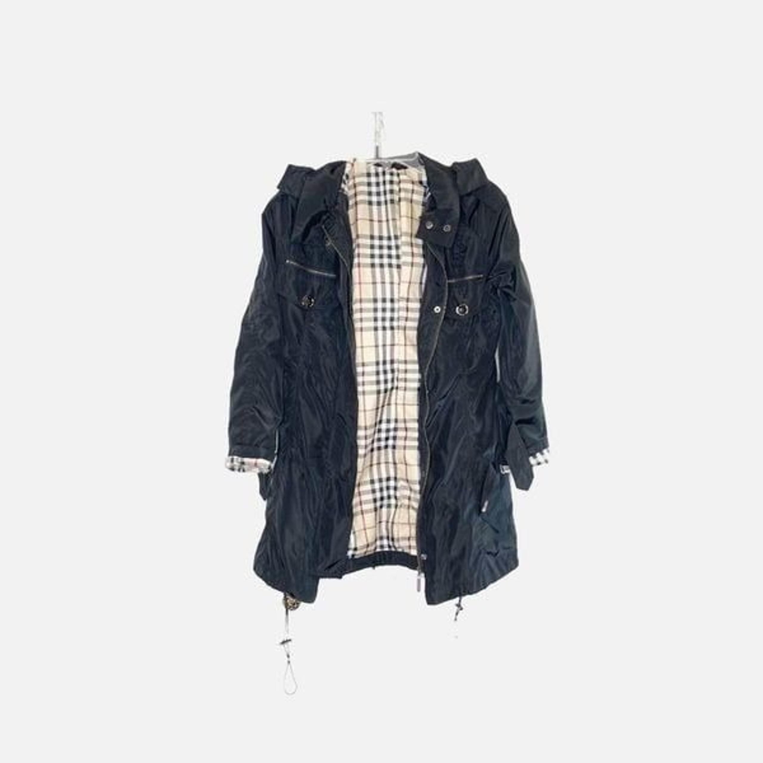 Burberry Jacket Women’s Black Nova Check Lining Removeable Hood Rain Size XS