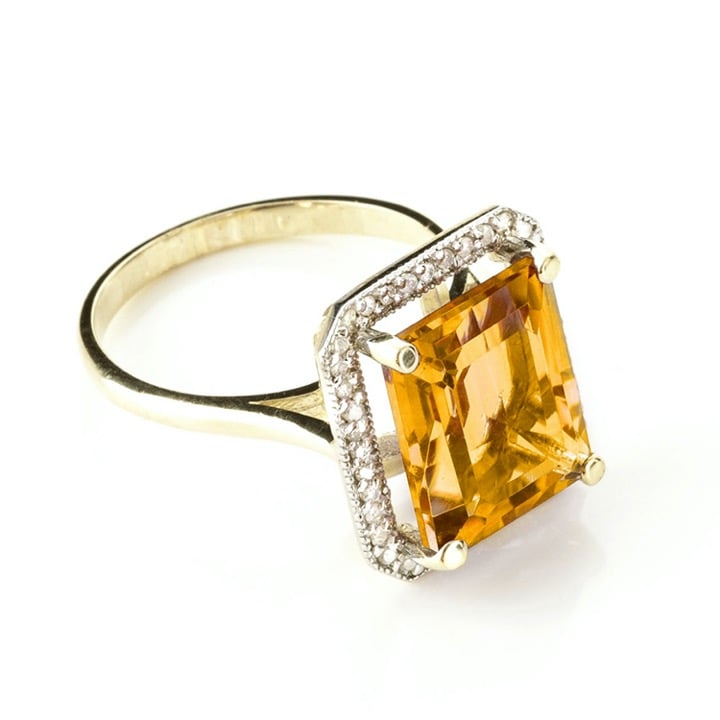 14K. SOLID GOLD RING WITH NATURAL DIAMONDS & CITRINE (Yellow Gold)