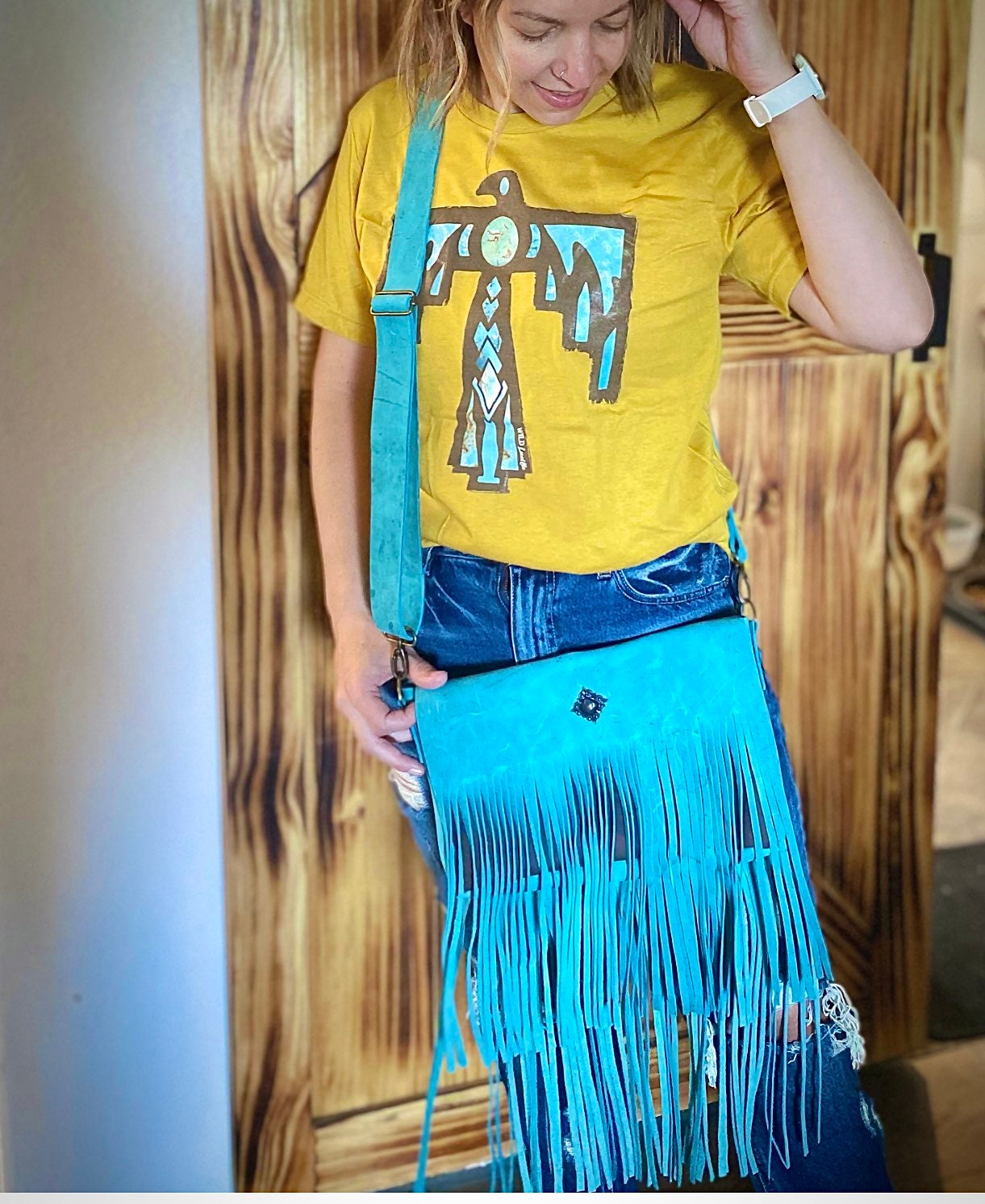 Turquoise fringe crossbody