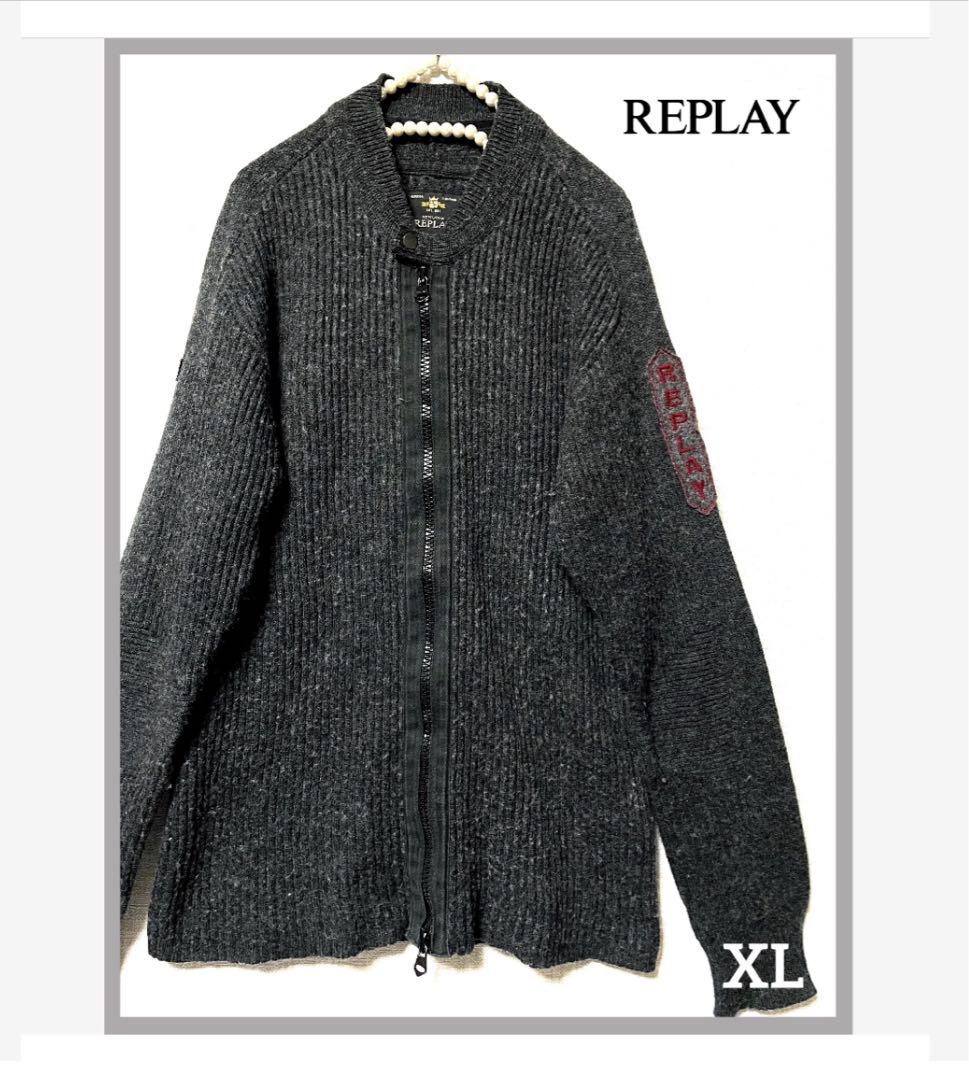 REPLAY Replay Cardigan Knit Sweater Logo Embroidery Mark XL