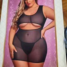 MS Sheer Mesh Underboob Dress & G-String (Black). Size: Queen (20-24)