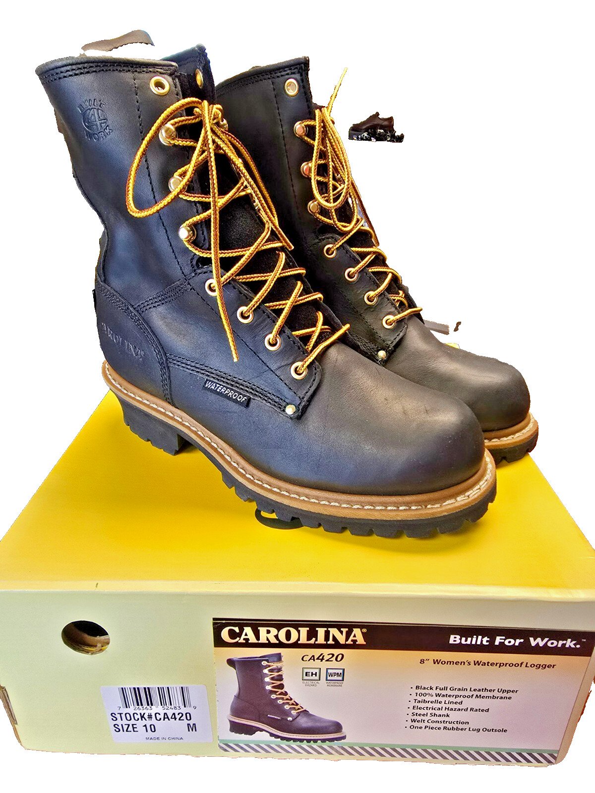 Carolina Womens 8 Soft Toe Logger Boots Black Leather WP EH CA420 Size 10M