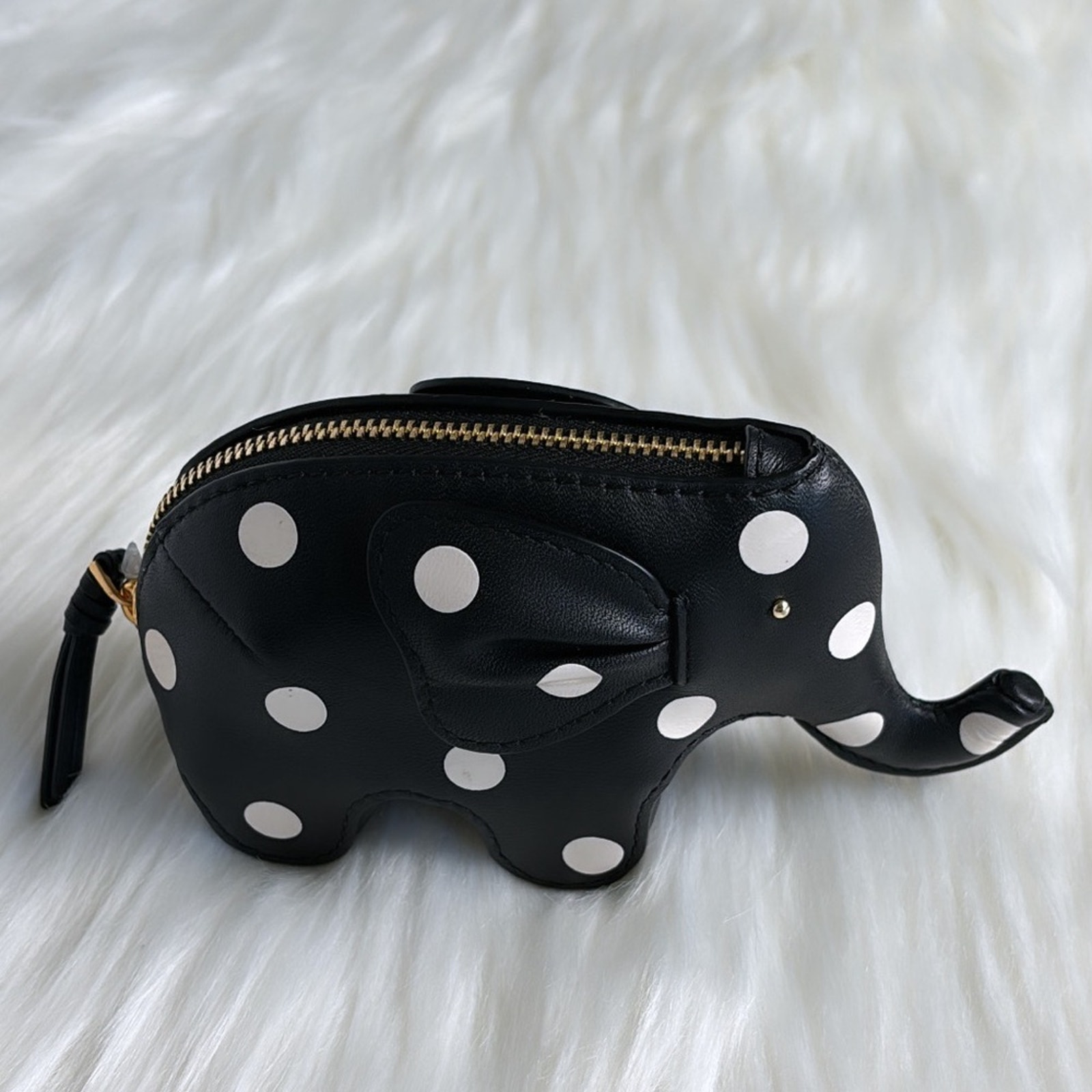 NWT Kate Spade Ellie Polka Dot Elephant Coin Purse/Black/ Leather