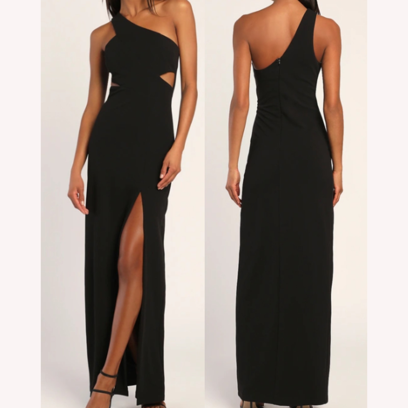 LULU'S XS Show-Stopping Style Black One-Shoulder Cutout Maxi Party Dress B155