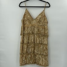 Vintage Scala Womens Silk Sequin Tiered Dress Size 12 Gold