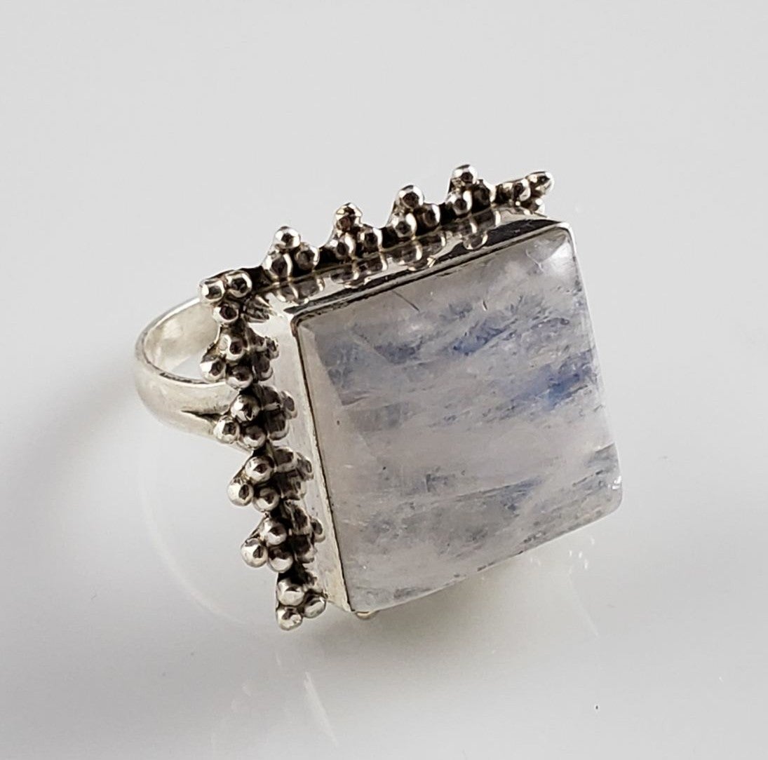 Luminous Sterling Moonstone Artisan Ring