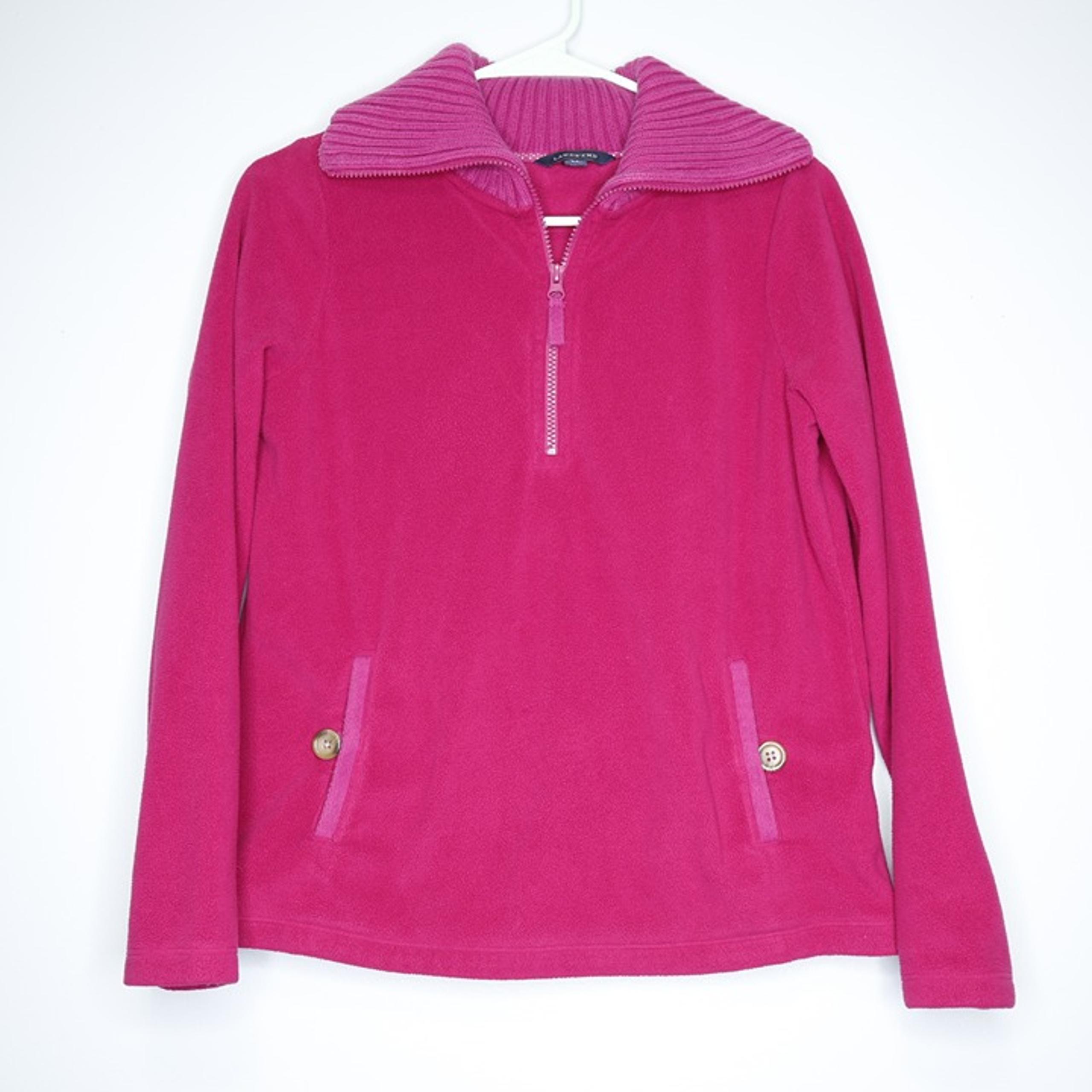 Lands' End Magenta Pink 1/4 Zip Fleece Pullover w/ Knit Collar & Pockets - S