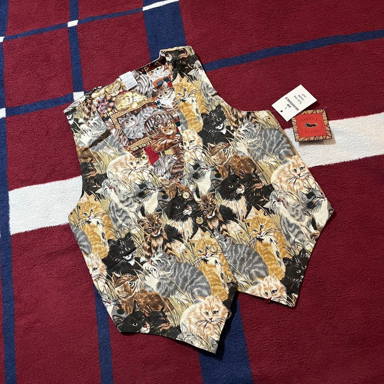 Vintage reversible cats kittens vest Mens S small Saddle River