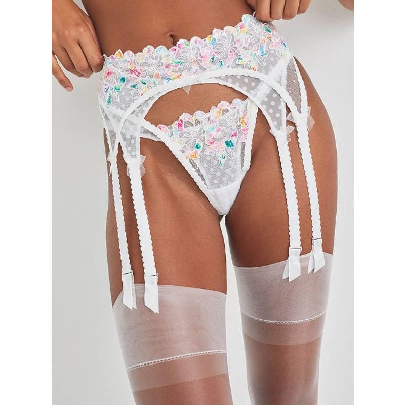 For Love & Lemons NWT Embroidery Outline Floral Garter Belt Intimate White Small