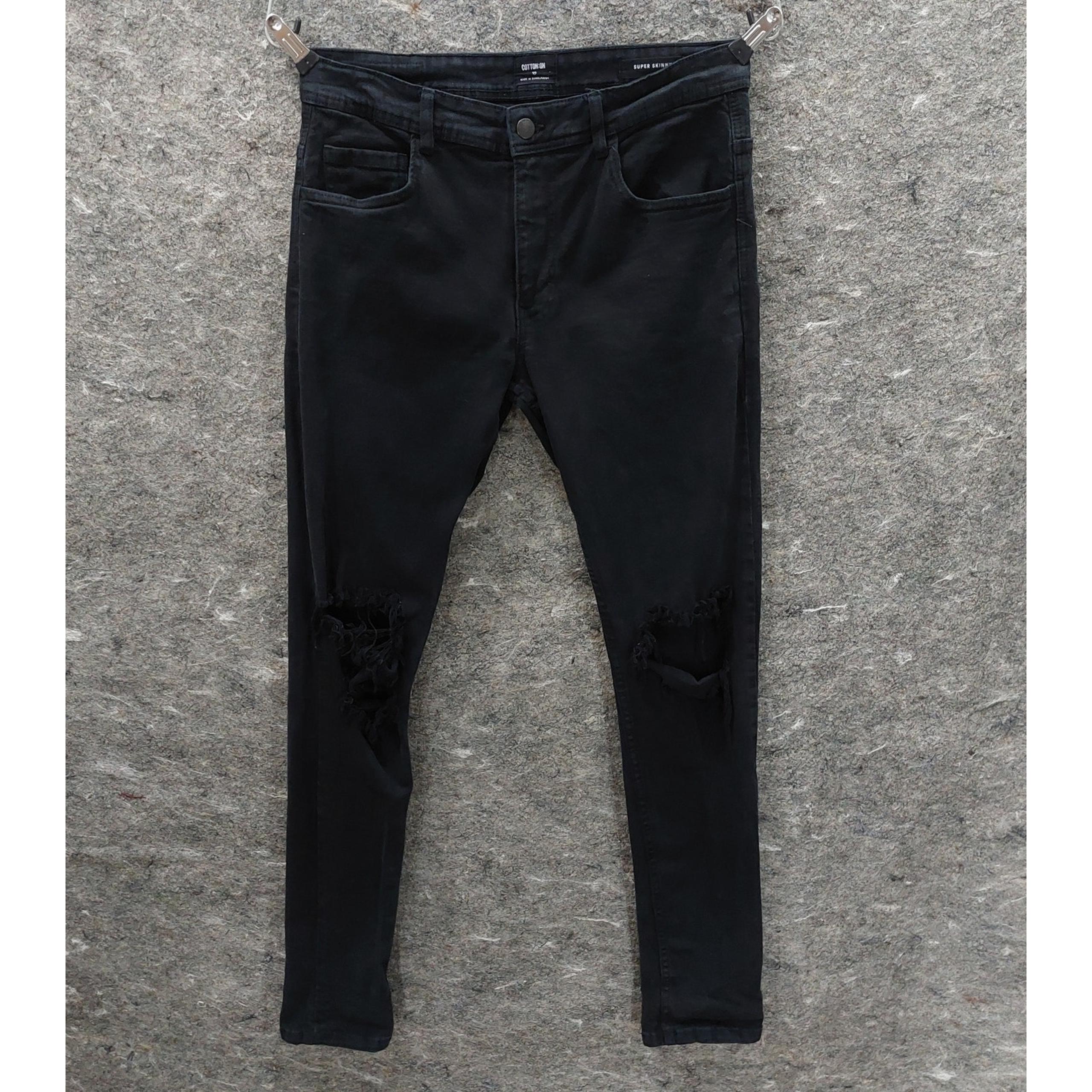 Cotton:On Super Skinny Jeans Women's Size 32 Black Distressed Emo Grunge Punk