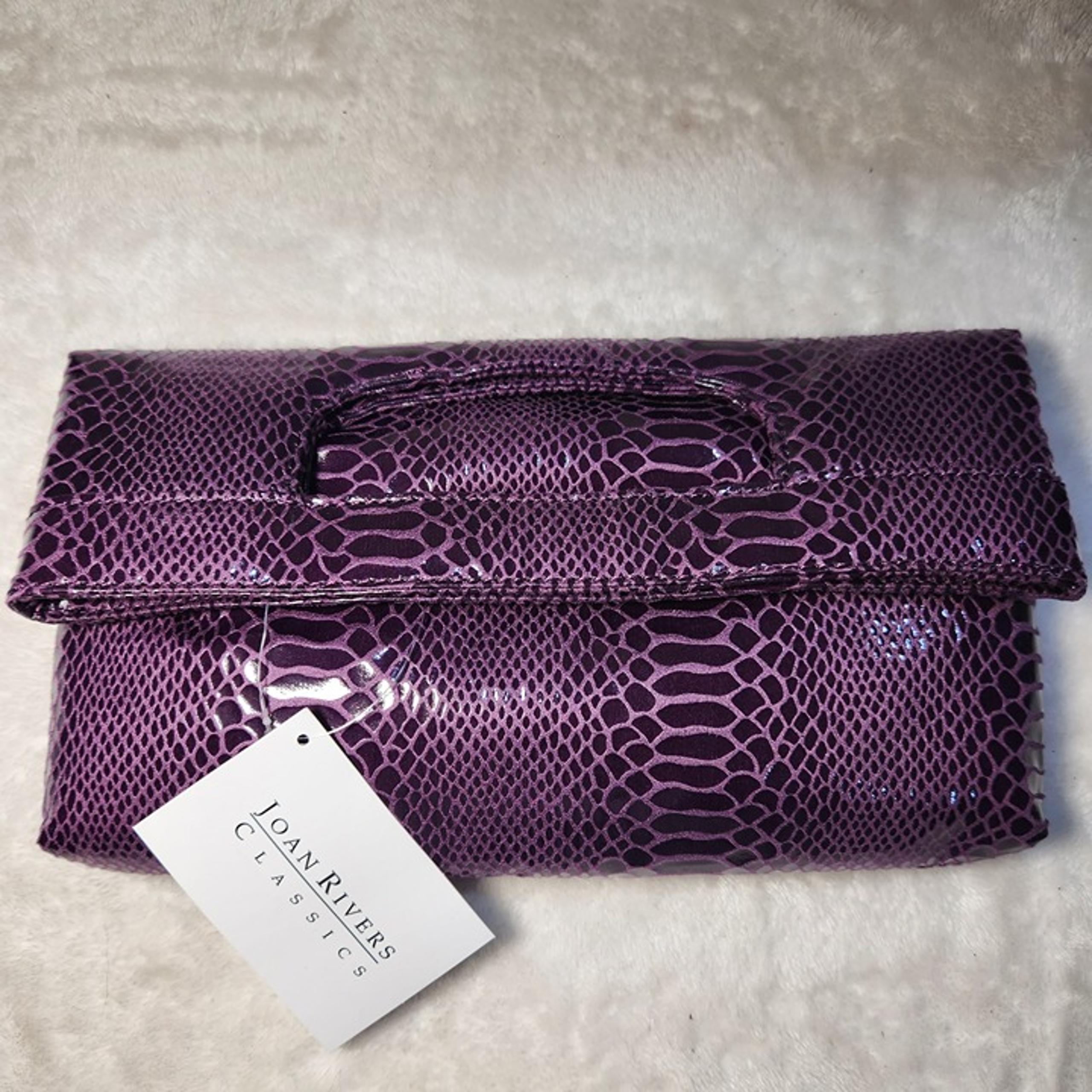 NWT Joan Rivers Purple Faux Snake Skin Clutch