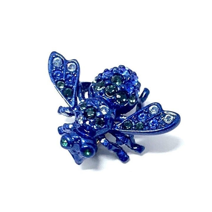 Joan Rivers Blue Bee Sapphire Crystal Rhinestone Bee Pin Brooch Rare