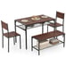 Dining Table Set for 4 Rectangular Table w/ 2 Chairs, 1 Bench, Storage Racks
