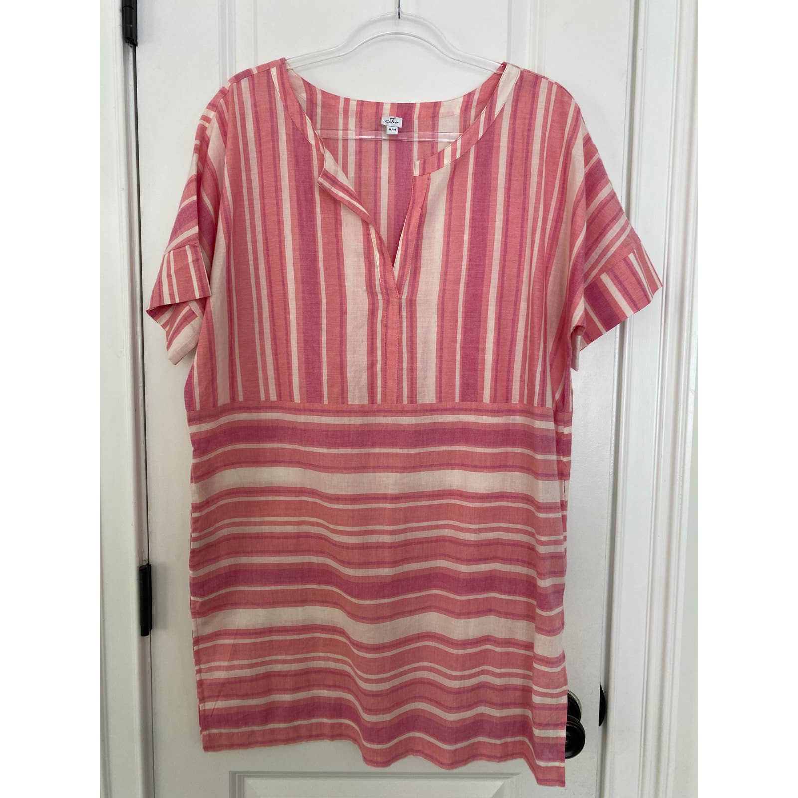 Womens Tunic Dress Cover Up by Echo Medium SS Pockets NEW Retails 99