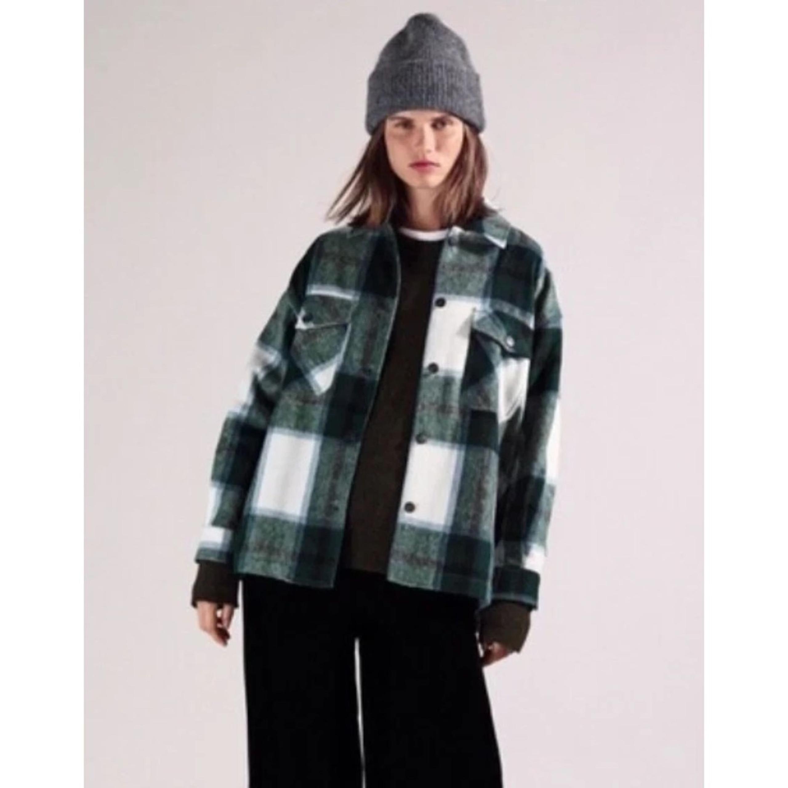 ZARA Wool Blend Oversized Plaid Shacket Green Small