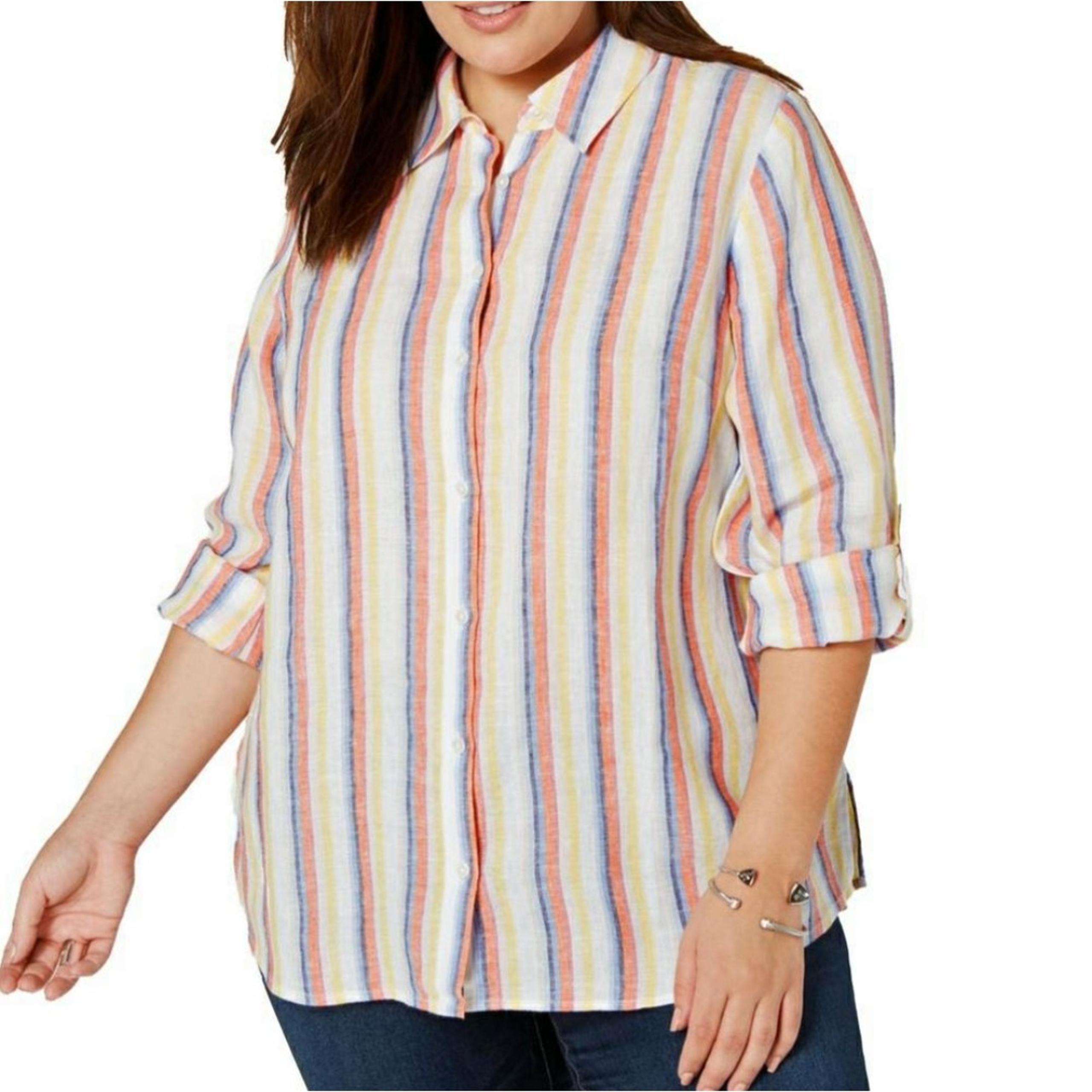 Charter Club Linen Long Sleeve Button Down Shirt 3X NWT