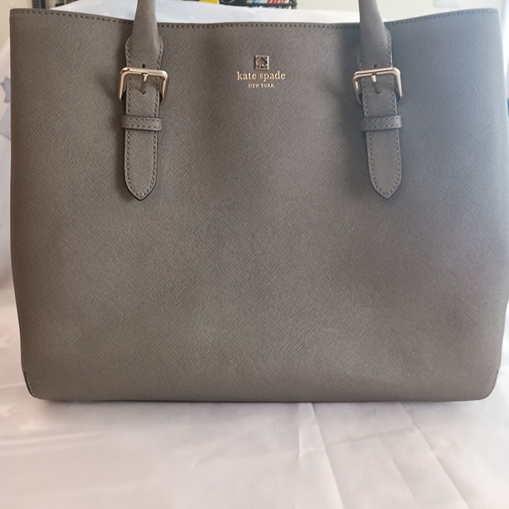 Kate Spade Cove Street Ariel Leather Double Strap Handbag Cliff Grey EUC